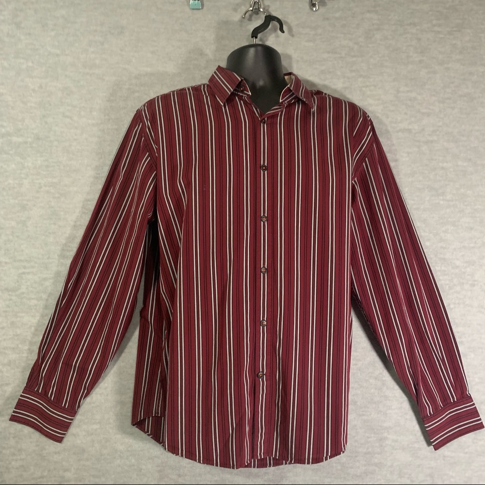 Michael Kors Mens Dress /casual Long Sleeves Red Stripes Shirt Size Large